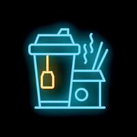 Neon sign showing tea cup and noodles representing asian food culture vector