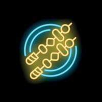 Neon sign showing skewer glowing on black background vector