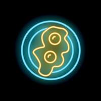 Glowing neon sign of fried eggs on a plate on a black background vector