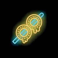Neon sign featuring two glazed donuts on a stick vector
