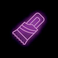 Neon sign of chocolate bar in opened wrapping foil on black background vector