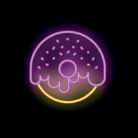 Delicious donut with dripping icing in neon light style vector