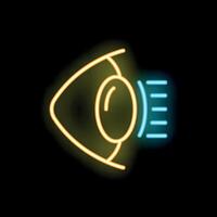 Neon eye sending visual signal on black background vector