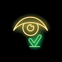 Neon eye showing correct vision with check mark symbol vector
