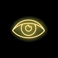 Neon sign representing an eye with yellow light effect vector