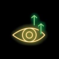Neon eye showing growing chart with up arrows for concept design vector