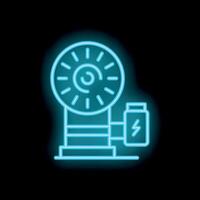 Neon icon of solar panel generating electricity and accumulating it in battery vector