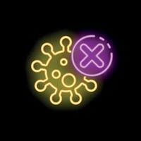 Neon icon representing virus elimination with cross sign over it vector