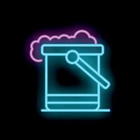 Neon icon of bucket with soap suds representing cleaning service vector