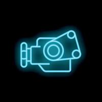 Neon icon of car engine glowing on black background vector