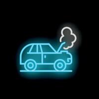 Neon icon of broken car smoking from open hood vector