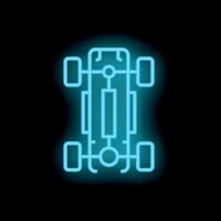Neon chassis car structure with wheels glowing on dark background vector