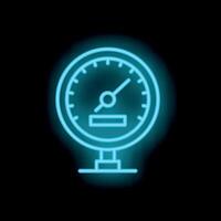 Neon blue speedometer showing progress on black background vector
