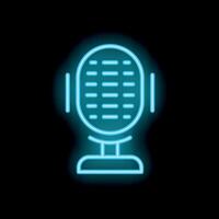 Neon icon of a vintage microphone shining on black background vector