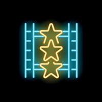 Neon sign of three stars in a film strip representing movie rating system vector
