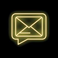Neon yellow email message notification icon glowing on black background vector