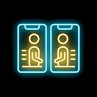 Neon sign representing call between two people using smartphones vector