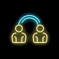 Neon icon of two people connecting through a glowing archway vector
