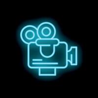 Neon sign representing a movie camera glowing on a black background vector