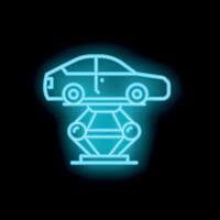 Neon icon of car assembly line showing manufacturing process vector