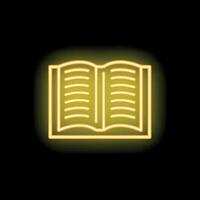 Neon open book glowing on black background vector