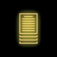Neon yellow sign of documents with glowing light effect on black background vector