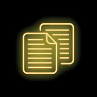 Neon icon of two documents with curved corner on black background vector
