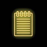 Yellow neon sign notepad taking notes on black background vector