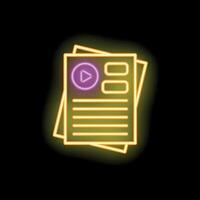 Neon icon of documents for file representing multimedia content vector