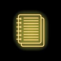 Yellow neon sign of a spiral notebook on a black background vector