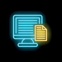Neon icon of computer displaying document for online education vector