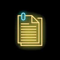 Neon icon of two documents attached with paperclip glowing on black background vector