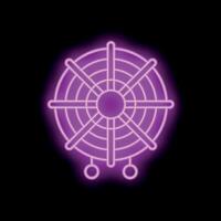 Neon computer cooler cpu fan cooling system icon glowing purple sign vector