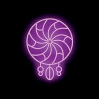Neon dreamcatcher glowing in the dark with purple light vector