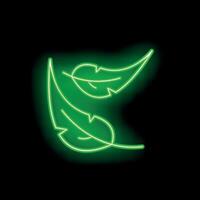 Green neon light showing three leaves on black background vector