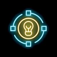 Neon icon of light bulb connecting squares representing innovative thinking process vector