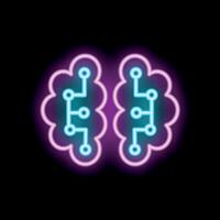 Neon artificial intelligence brain glowing on black background vector