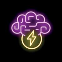 Neon sign representing brainstorming with brain and light bulb on black background vector
