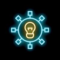 Neon icon of lightbulb representing a hub and spokes network for innovation vector