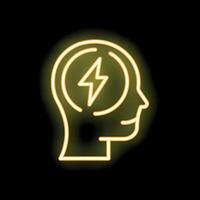 Neon sign representing brainstorming with human head and lightning bolt vector