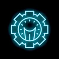 Neon icon of a speedometer combined with a cogwheel vector