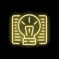 Neon yellow light bulb shining over a document representing an idea vector