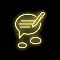 Neon sign of pen writing on speech bubble with dots vector
