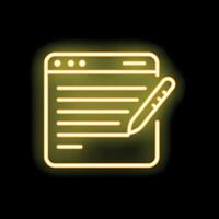 Neon sign of stylus pen writing on website browser window vector