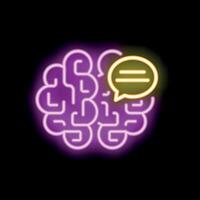 Neon brain generating new ideas with speech bubble on black background vector