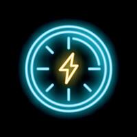 Neon sign representing clock showing fast charging time vector