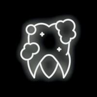 Neon tooth icon suffering from caries and tartar buildup vector