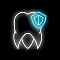 Neon icon representing tooth with shield for dental protection vector