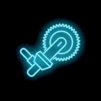 Neon icon of angle grinder with rotating circular saw blade vector