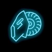 Neon icon of angle grinder with rotating disc cutting tool vector